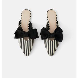 Zara Canvas Striped Mule With Bow (Never Worn)